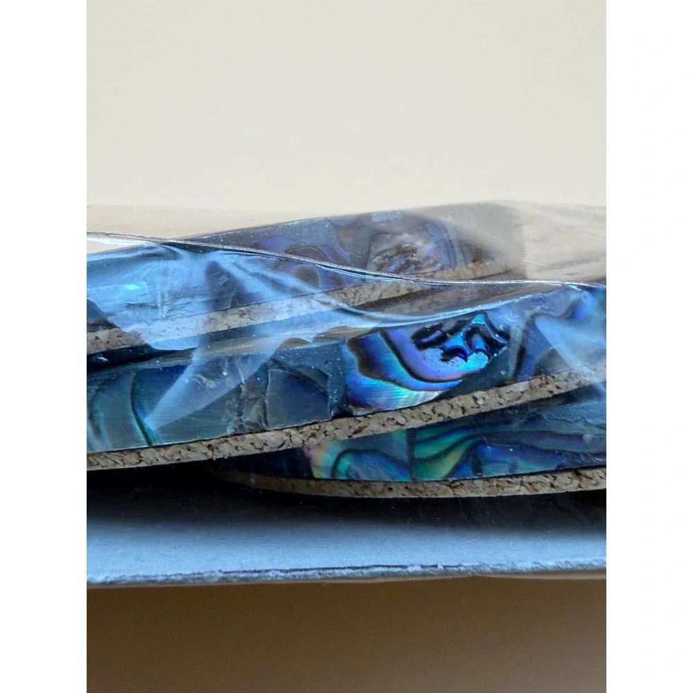 Vintage Abalone Shell Mosaic Coasters Set of 6 Iridescent Paua Cork Back 3.5